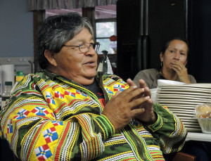 Danny Billie of the Independent Traditional Seminole Nation, based in Florida points out how real forests "mean life to The People, but Ge trees mean death." Photo: PhotoLangelle.org