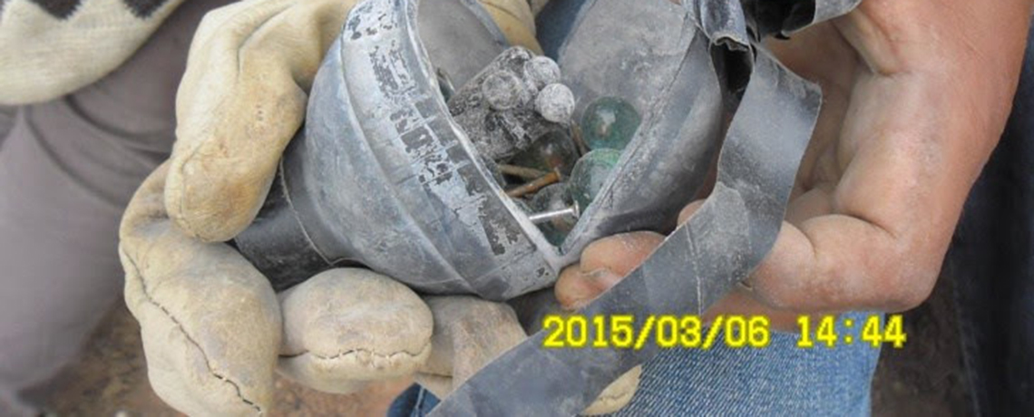 Example of a home made bomb used by the riot squad in 2015. Archival Photo by a Nasa activist