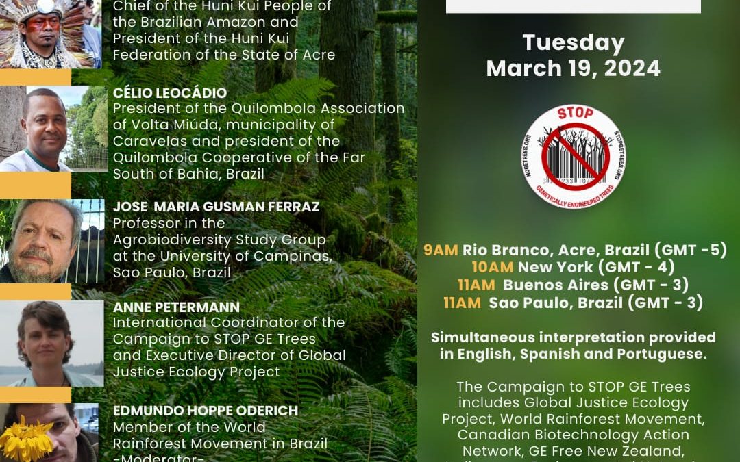 Upcoming Webinar: Tuesday March 19 – Emergency of GE Trees for Indigenous Peoples